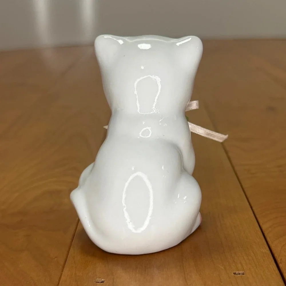 Shiah Yih ROC White Porcelain Cat Figurine with Rosette and Bow Vintage Style
